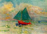 Odilon Redon Red Boat with a Blue Sail Sweden oil painting artist